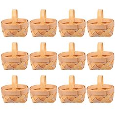 twelve wooden baskets with handles for toothbrushes, set of 12 - natural wood