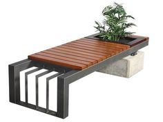 an outdoor table with a planter attached to the top and metal bars around it