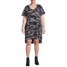 Terra & Sky Women's Plus Size V-Neck T-Shirt Dress with High Low Hem - Walmart.com Wearable Tech, Pop It, High Low Hem, T Shirt Dress