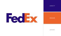 the fed ex logo is shown in three different colors, including purple and oranges