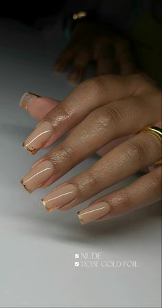 #nails Different Color Tips Nails Acrylic, Subtle Elegant Nails, Neutral Nail Designs French Tip, Short Classy Nails Acrylic Square French Tip, Nude Tips Acrylic Nails, Short Hard Gel Nails Design, Gold Trim Nails, Short Nail Styles Black Women, Prom Nails Gel Short