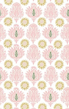 a pink and green floral wallpaper pattern