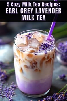 an iced drink with lavender and ice in it