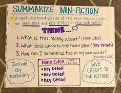 a piece of paper with writing on it that says summarize non - fiction