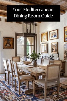 A Mediterranean dining room that embraces the region's architectural elements, such as arched doorways, exposed wooden beams, and wrought iron balustrades4 House Architecture Styles, Wooden Table And Chairs, Rustic Wooden Table