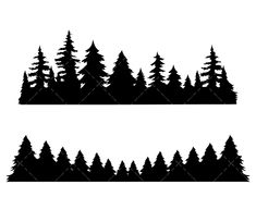 two black and white silhouettes of trees