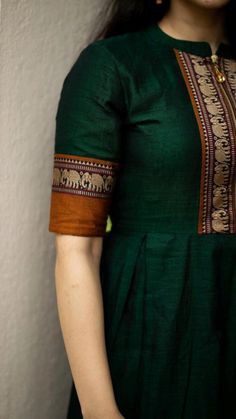 Narayanpet Chudidar, Narayanpet Kurti Designs, Silk Saree Kurti Designs, Elegant Cotton Dress, Long Blouse Designs, Ikkat Dresses, Long Gown Design, Simple Frocks, Churidar Designs