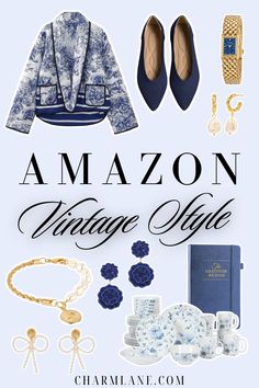 blue and white vintage style aesthetic finds - all from Amazon! Heirloom Aesthetic, Vintage Style Aesthetic, Aesthetic Finds, Style Aesthetic, Classic Fashion