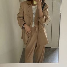 Jessy Nelson, Khaki Suit, Homecoming Suits, Black Instagram, Women In Suits, Wide Leg Pant Suit, Munnar, High Waist Wide Leg Pants