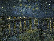 the starry night over the water with two people