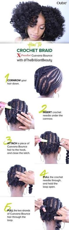 Learn how to Crochet Braid with @theBrilliantBeauty || Outre Xpression Cuevana Bounce Crochet Braid Pattern, Crochet Braid Styles, Braid Patterns, Crochet Braid, Crochet Braids Hairstyles, Curl Styles, Learn How To Crochet