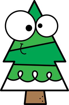 a cartoon christmas tree with eyes and nose