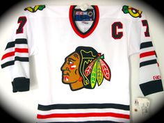 the chicago black hawks jersey is on display