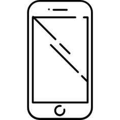 a black and white line drawing of a cell phone with an arrow on the screen