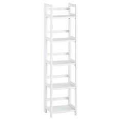 a white shelving unit with four shelves