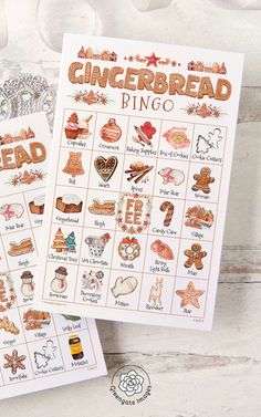 two gingerbread themed printables are sitting next to each other