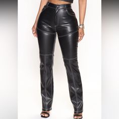 Brand New With Tags. Fashion Nova. Trendy Black Wide Leg Leather Pants, Black Leather High-waisted Pants For Spring, Black Stretch Wide Leg Leather Pants, Black High Waist Leather Pants For Spring, High Waist Black Leather Pants For Spring, Black High-waisted Leather Pants For Spring, Spring Black High-waisted Leather Pants, Black Stretch Leather Straight Pants, Trendy Black High-waisted Leather Pants