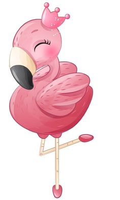 a pink flamingo with a crown on it's head sitting on a stick