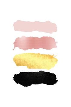 four different shades of gold, pink and black paint on white paper with the same color