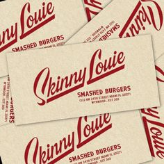 David Sanden on Instagram: "Recent work for Skinny Louie. Burger joint opening in Wynnwood (Miami) commissioned by @bigtoysrocks 1. Main word mark applied on business card 2. Main word mark 3. Character/mascot exploration 4. Rejected lock up exploration 5. Rejected lettering + character exploration 6. Final mascot 7. Paper burger wrap 8. Paper cup 9. Paper take away bag #logo #logotype #type #lettering #typography #logoinspirations #visualgraphc#graphicdesigncentral #typespire #typegang#type Burger Wrap, Burger Branding, Character Exploration, Branding Business Card, Character Mascot, Bag Logo, Restaurant Concept, Business Card Branding