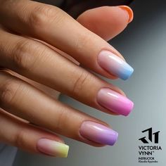 Multicolored Nails, Unghie Sfumate, Ombre Acrylic Nails, Vibrant Nails, Ombre Nail Designs, Trendy Nail Art, Acrylic Nails Coffin Short, Pastel Nails