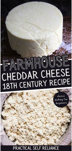 an advertisement for a cheese shop with the words, farmhouse cheddar cheese 18th century recipe