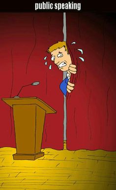 a cartoon man standing at a podium in front of a microphone with water pouring out of his mouth