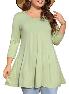 PRICES MAY VARY. Plus Tunic Tops for Women - Made of 96% Polyester 4% Spandex. Wear with our 3/4 sleeve tunic tops you will feel it is light & breathable, super soft as if you are not wearing clothes. Tunic Tops Design - 3/4 Sleeve Length & Round Neck. This Tunic Tops wear with leggings is suitable for different season. Long enough flowy hem to hide belly and hips, stretchy women's tunics perfect for oversized ladies or as maternity tops. Swing Flare T-shirt-Suitable for different occasion. Such Plus Size Tunic And Leggings, Tunic Shirt Outfit, Tunic Dress Maternity, Cheap Spring Maternity Tops, Fitted Green Long Sleeve Tunic, Casual Maternity T-shirt For Spring, Womens Tunic Tops, Maternity Tunic Tops With Leggings, Tunic Tops For Women