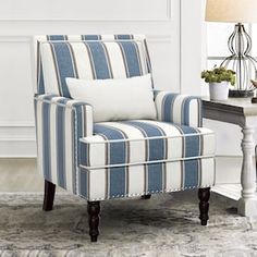 14 Karat Home Contemporary Gray Plaid Accent Arm Chair with Linen Fabric and Wood Frame in the Chairs department at Lowes.com White Accent Chair, Mid Century Modern Armchair, Striped Upholstery, Palm Bay, Linen Armchair