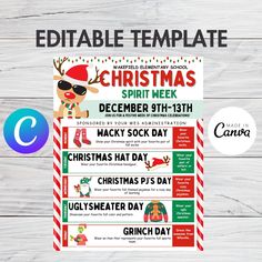 printable christmas spirit week calendar with santa hat and sunglasses