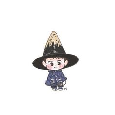 a drawing of a little boy wearing a witches hat