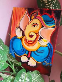 People Paintings Easy, Painting Ideas On Canvas Ganesh, Ganpati Abstract Art, Ganpati Bappa Abstract Painting, Drawing By Pencil Color, Ganapati Canvas Painting, Easy Ganesha Painting Canvas, Canvas Painting Of Ganesha, Ganpati Bappa Painting On Canvas Art