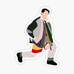 a man is running with a backpack on his back and wearing colorful clothes sticker