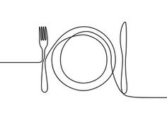 a fork, knife and plate on a white background with the word love spelled in black