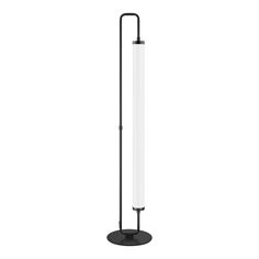 a black and white floor lamp with a glass tube on it's base, standing upright