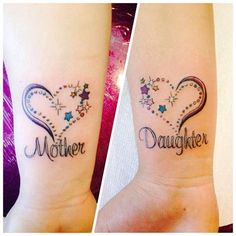 two matching tattoos that say mother and daughter