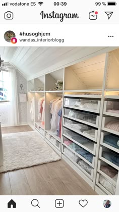 an instagram photo of a closet with clothes on shelves