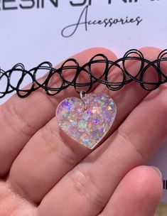 Clear Holographic Heart Choker Tattoo Choker Necklace W/ - Etsy Trendy Black Heart-shaped Choker, Trendy Black Heart Choker, Cute Black Heart-shaped Necklaces, Cute Black Heart Necklace, Cute Black Heart-shaped Necklace, Cute Black Choker Necklace, Cute Adjustable Black Choker, Cute Black Resin Jewelry, Adjustable Black Rave Choker