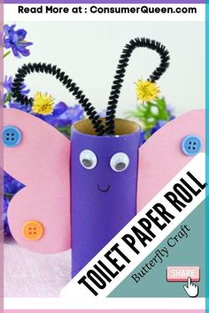 a toilet paper roll butterfly craft with the words toilet paper roll crafts on it's side