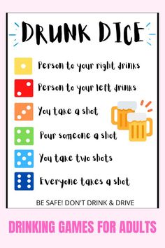 a poster with the words drinking games for adults