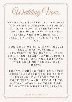 a wedding vows card with the words'every day i wake up, i choose to love