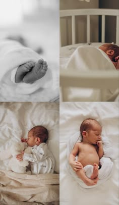 a collage of photos with babys sleeping in their crib