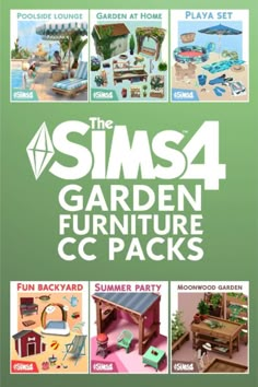 the sims4 garden furniture c'packs is shown in this image, and it has four