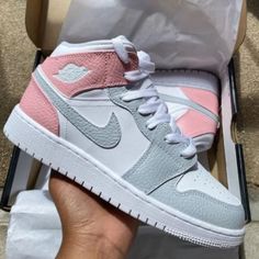 Air Jordan 1 Custom, Jordan 1 Custom, Grey Jordans, Jordan Shoes Girls