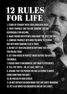 a man in a suit and tie with the words 12 rules for life