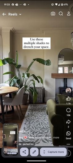 a living room filled with furniture next to a fire place and a mirror on the wall