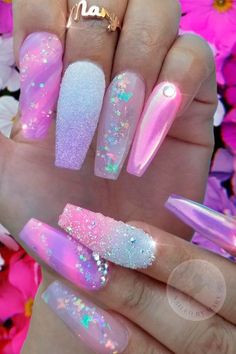 Butterfly Acrylics, Unicorn Powder, Nail Art For Girls, Unicorn Nails Designs, Unicorn Nails, Glow Nails, Mermaid Nails, Purple Unicorn, Rainbow Nails