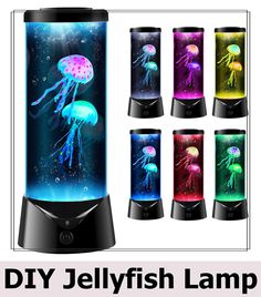 SENCU Jellyfish Tank Table Lamp, 7 Color Setting LED Aquarium Night Lights, Mood Light for Relax Home Office Decor, Christmas Birthdays Gifts for Kids Teens Girls Boys Adults Office Decor Christmas, Jellyfish Tank, Jellyfish Aquarium, Led Aquarium, Mood Light