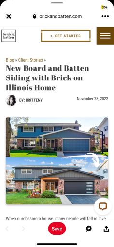 the homepage for brick and batten's new board and batten siding with brick on illinois's home