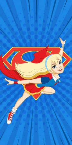 a cartoon girl flying through the air with her arms in the shape of a supergirl